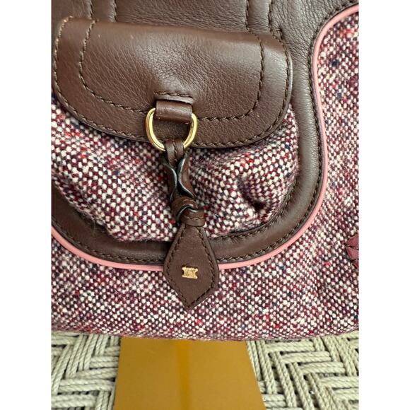 Celine Burgundy Leather and Tweed Handbag - Picture 3 of 11